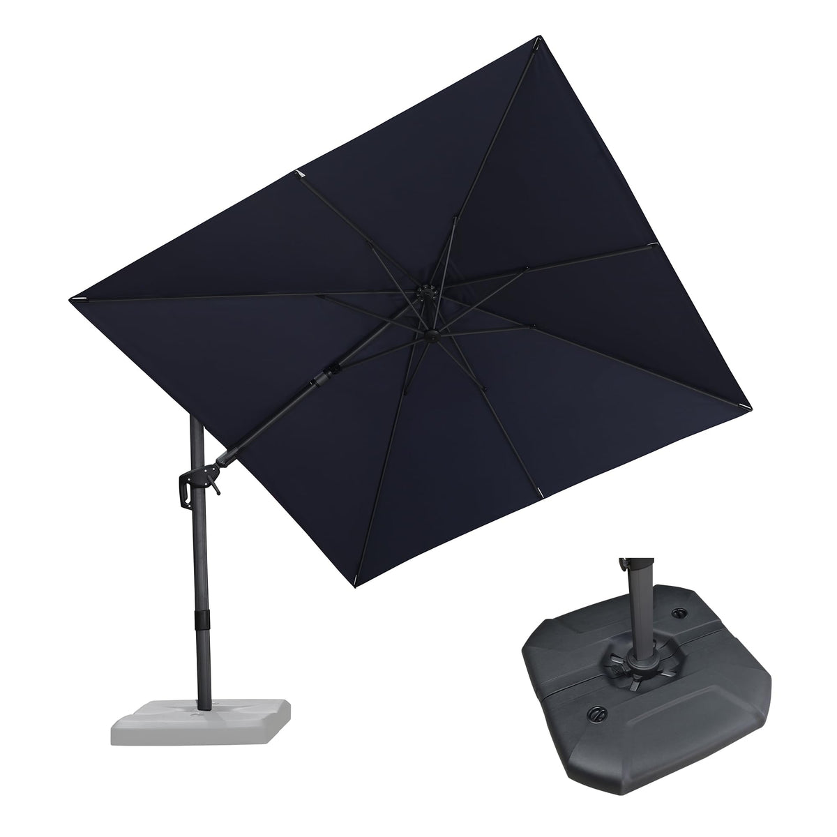 PURPLE LEAF Patio Umbrella with Base 9' x 11.5' 360° Rotation Control Beige
