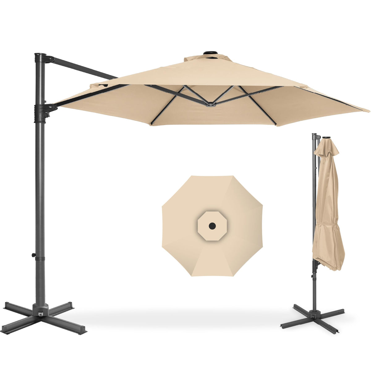 Best Choice Products 10ft Offset Hanging Market Patio Umbrella w/Easy Tilt Adjustment, Polyester Shade, 8 Ribs for Backyard, Poolside, Lawn and Garden - Tan