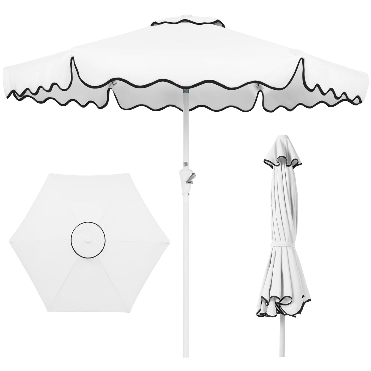 Best Choice Products 7.5ft Patio Market Umbrella with Wavy Trim, UV-Fade-Resistant 210g Canopy, Crank & Tilt, Wind Vent, Heavy-Duty Frame - Black