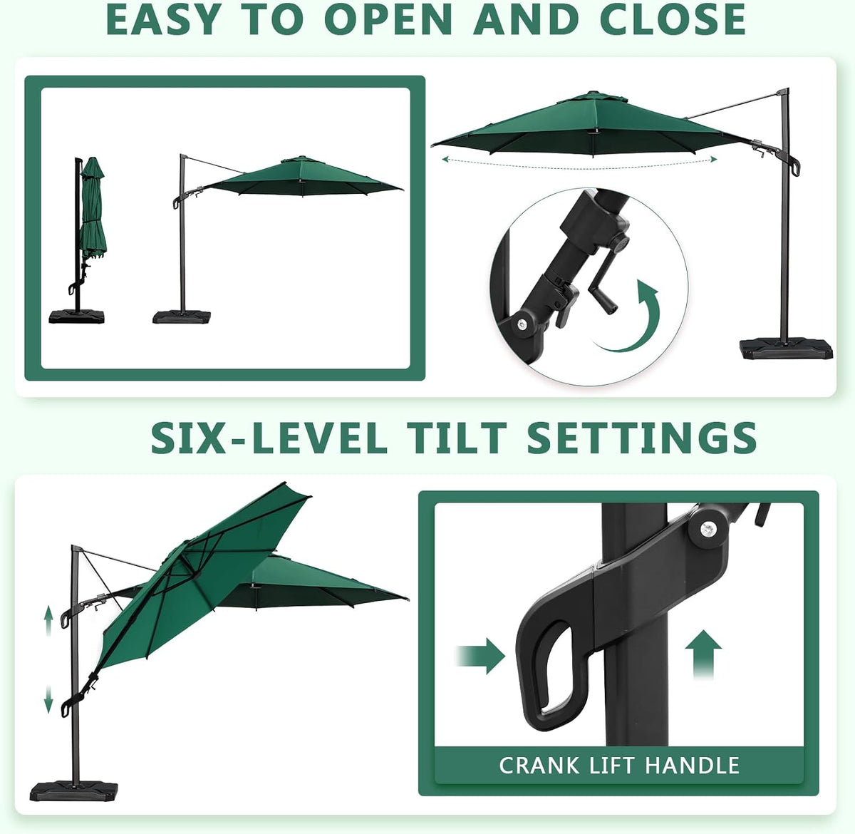 Abba Patio 10FT Vienna Offset Patio Umbrella Outdoor Cantilever Umbrella with 360° Rotation Design and Easy Tilt Adjustment UV 50+ Protection 8 Ribs for Backyard Garden Deck Pool Patio, Dark Green