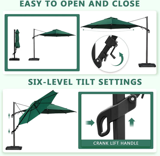 Abba Patio 10FT Vienna Offset Patio Umbrella Outdoor Cantilever Umbrella with 360° Rotation Design and Easy Tilt Adjustment UV 50+ Protection 8 Ribs for Backyard Garden Deck Pool Patio, Dark Green