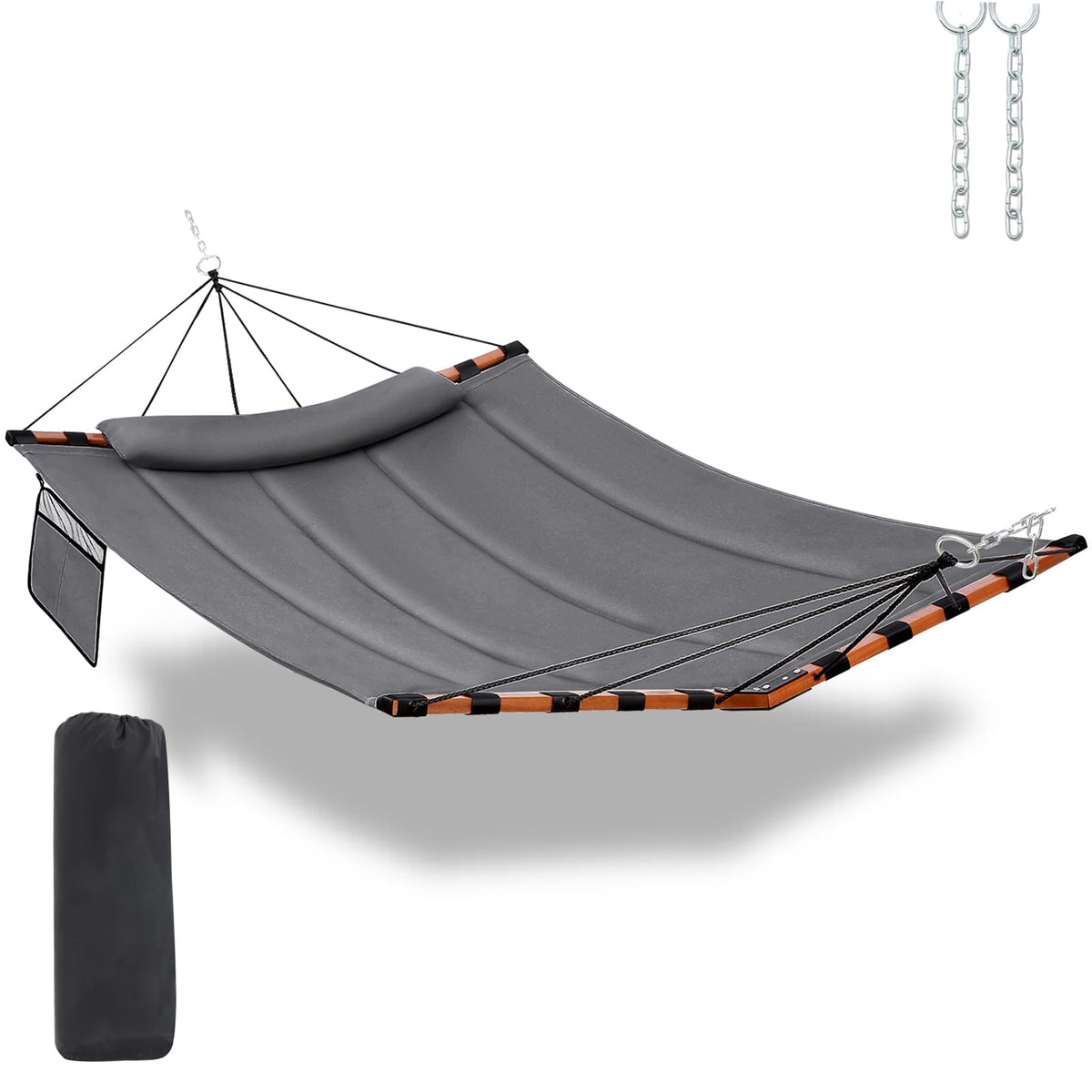 TegerDeger 12FT 2 Person Hammock with Stand V-Shape Spreader Bar - Beige