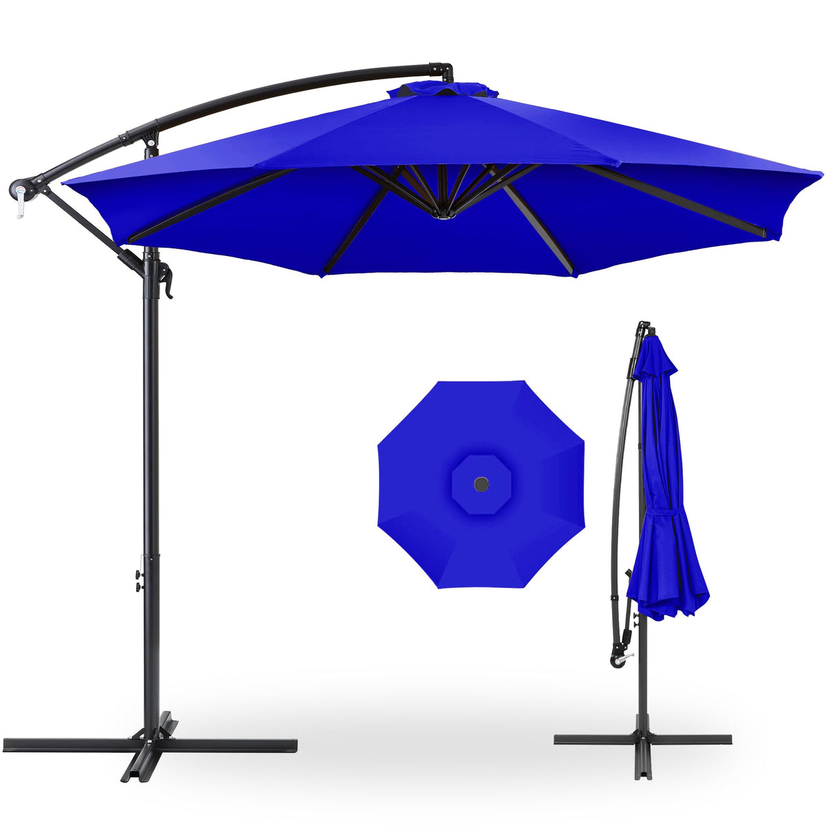 Best Choice Products 10ft Offset Hanging Market Patio Umbrella w/Easy Tilt Adjustment, Polyester Shade, 8 Ribs for Backyard, Poolside, Lawn and Garden - Tan