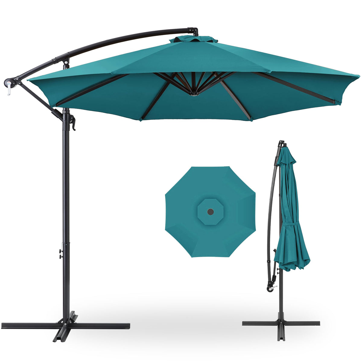 Best Choice Products 10ft Offset Hanging Market Patio Umbrella w/Easy Tilt Adjustment, Polyester Shade, 8 Ribs for Backyard, Poolside, Lawn and Garden - Tan