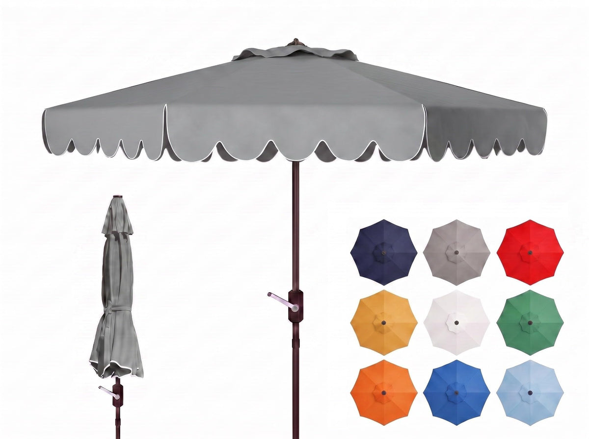 Safavieh PAT8010A Collection Venice Navy and White Single Scallop 9Ft Crank Outdoor Push Button Tilt Umbrella