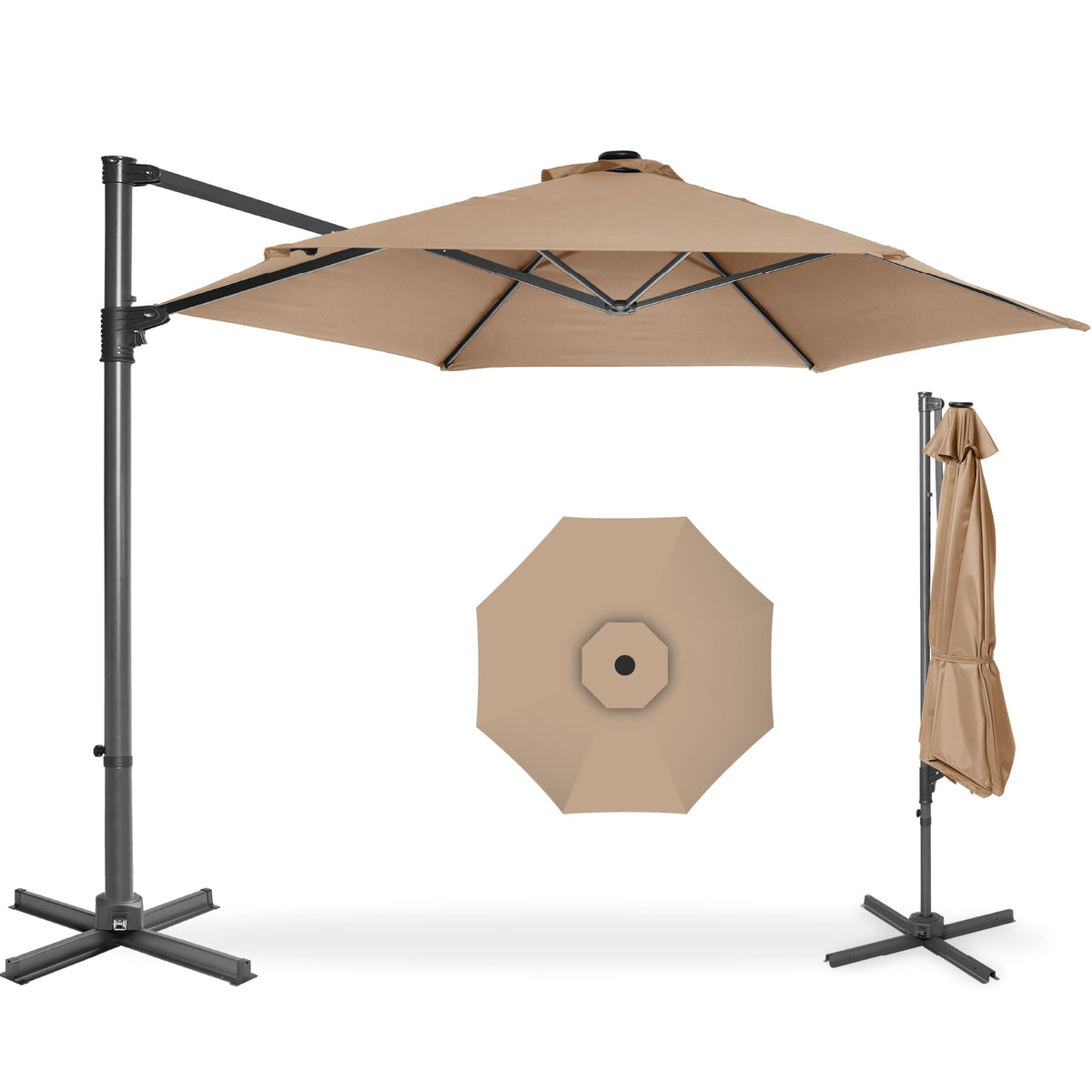 Best Choice Products 10ft Offset Hanging Market Patio Umbrella w/Easy Tilt Adjustment, Polyester Shade, 8 Ribs for Backyard, Poolside, Lawn and Garden - Tan