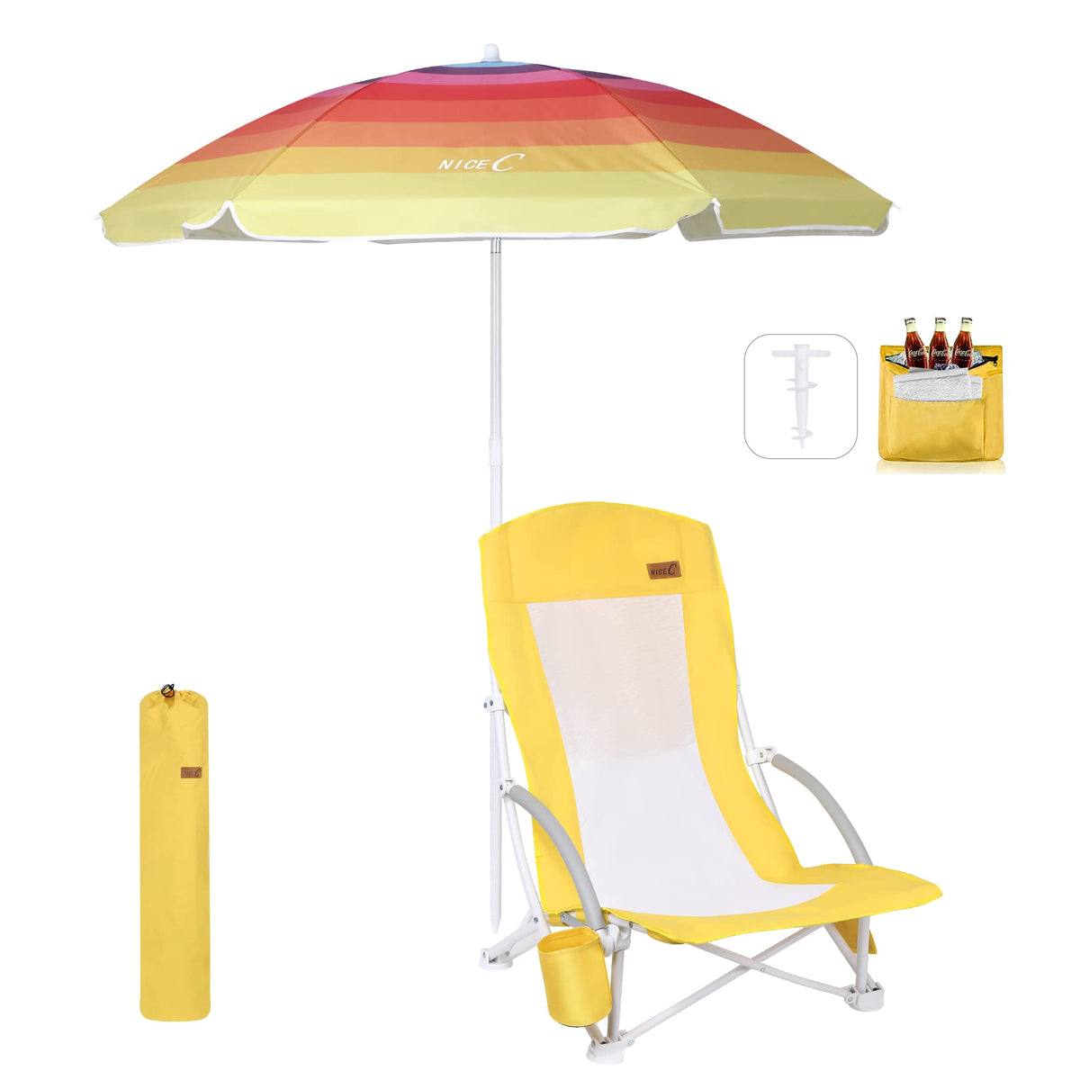 Nice C Low Beach Chair with Umbrella, Sand Chair, Lake Chair (1 Pack Blue)