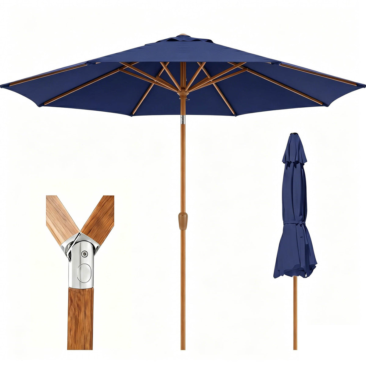 9ft Outdoor Patio Umbrella, Market Table Umbrella with Crank and Easy Push Button Tilt, Wood Grain Frame, UPF 50+ for Pool, Garden, Deck, Backyard