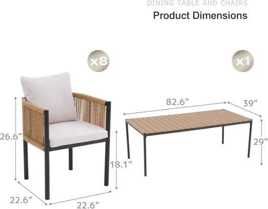 SUNSITT 9 Piece Outdoor Patio Dining Set w/Cushioned Woven Rattan Chairs
