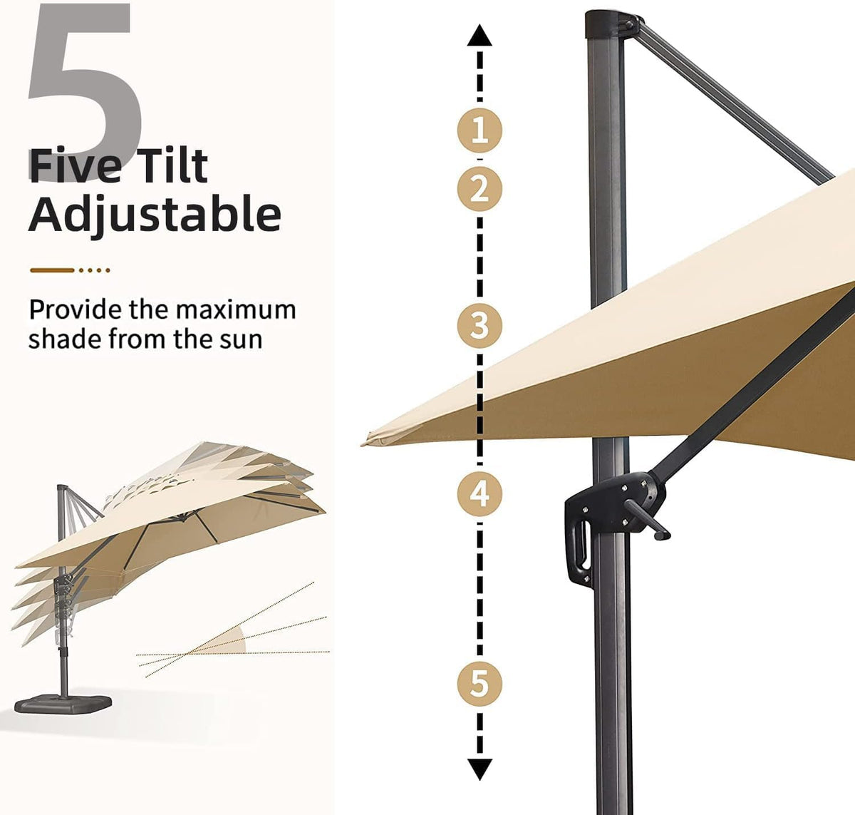 PURPLE LEAF Patio Umbrella with Base 9' x 11.5' 360° Rotation Control Beige