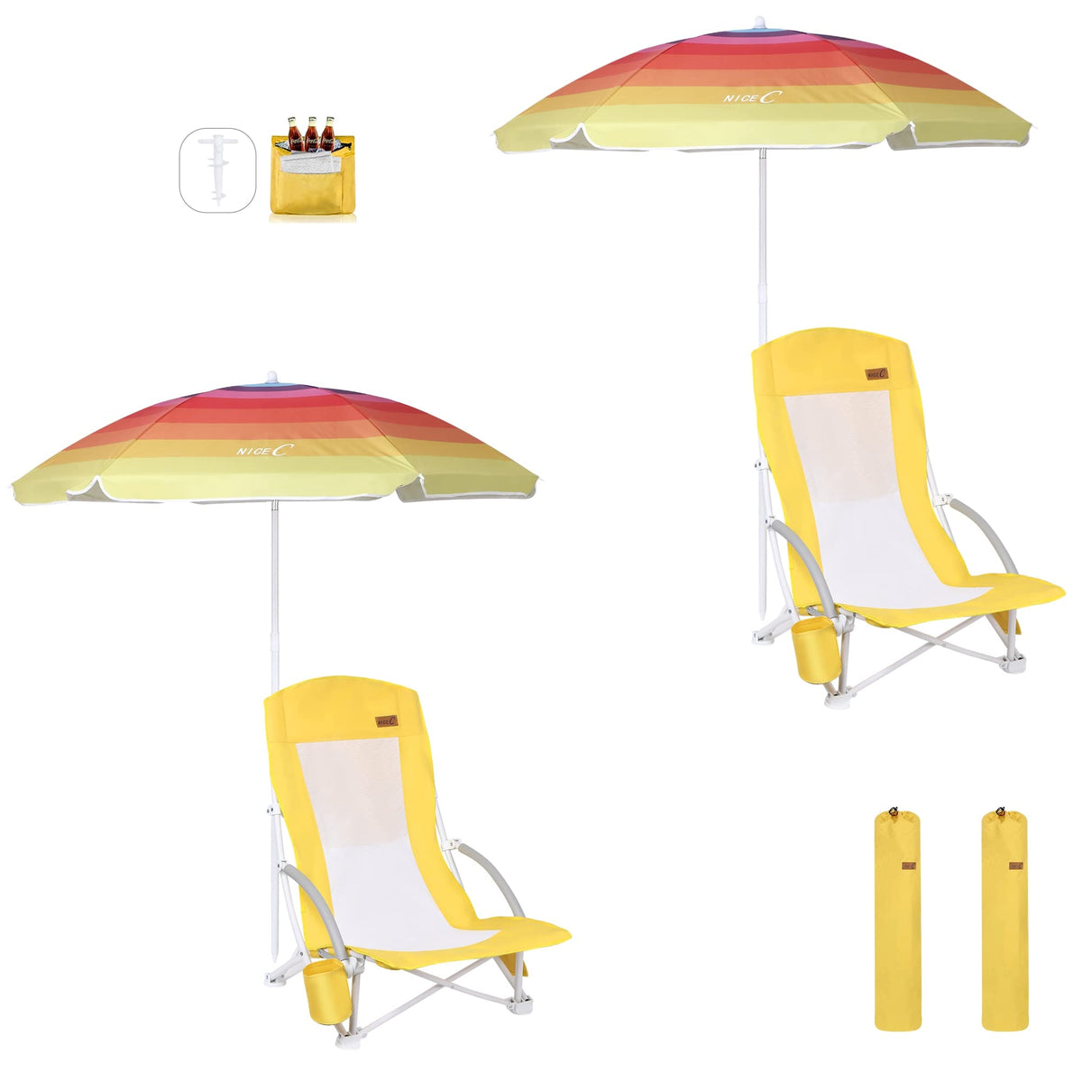 Nice C Low Beach Chair with Umbrella, Sand Chair, Lake Chair (1 Pack Blue)