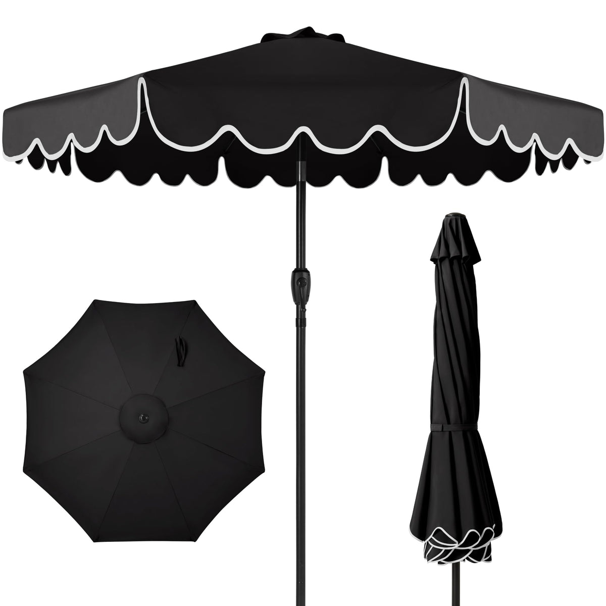 Best Choice Products 9ft Patio Market Umbrella with Scallop Trim, UV-Fade-Resistant 210g Canopy, Crank & Tilt, Wind Vent, Heavy-Duty Frame - Sky Blue