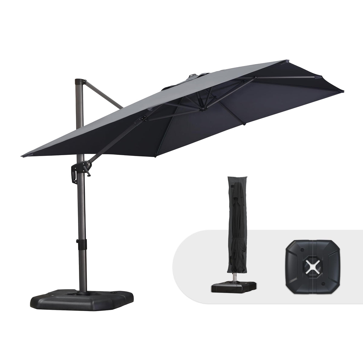 PURPLE LEAF Patio Umbrella with Base 9' x 11.5' 360° Rotation Control Beige