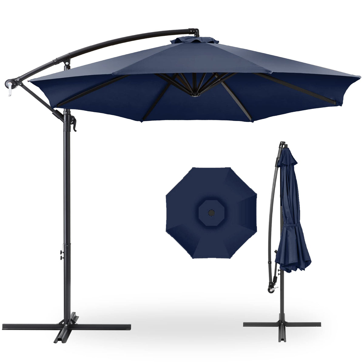 Best Choice Products 10ft Offset Hanging Market Patio Umbrella w/Easy Tilt Adjustment, Polyester Shade, 8 Ribs for Backyard, Poolside, Lawn and Garden - Tan