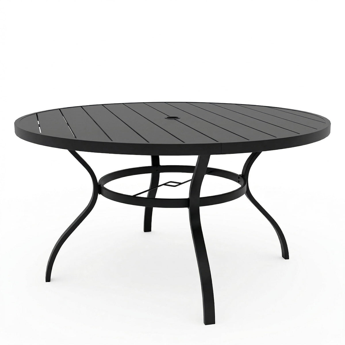Incbruce Patio Dining Table, 60" x 36" Rectangle Metal Steel Slat Table, with 1.57" Umbrella Hole, for Backyards, Porches, Gardens or Poolside