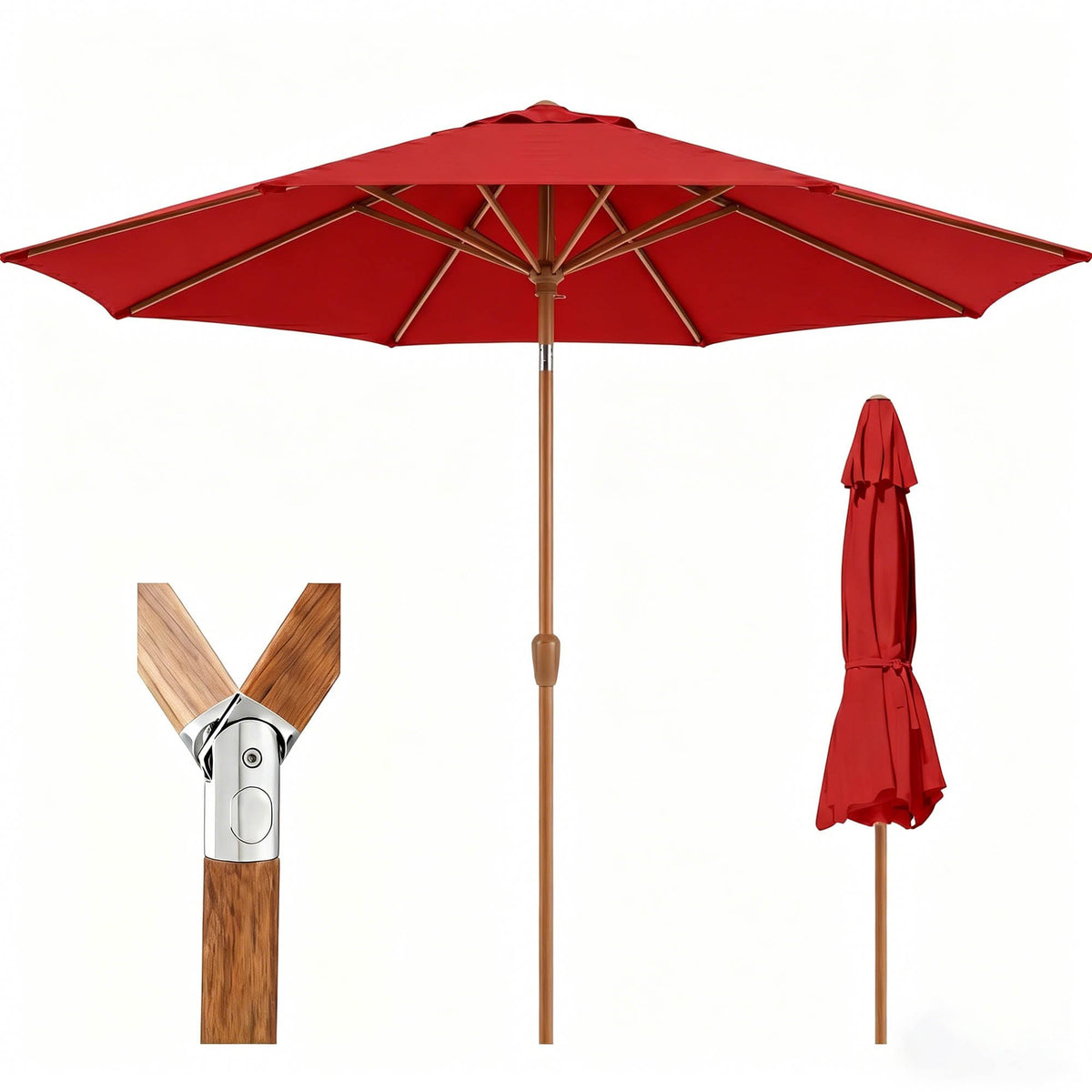 9ft Outdoor Patio Umbrella, Market Table Umbrella with Crank and Easy Push Button Tilt, Wood Grain Frame, UPF 50+ for Pool, Garden, Deck, Backyard
