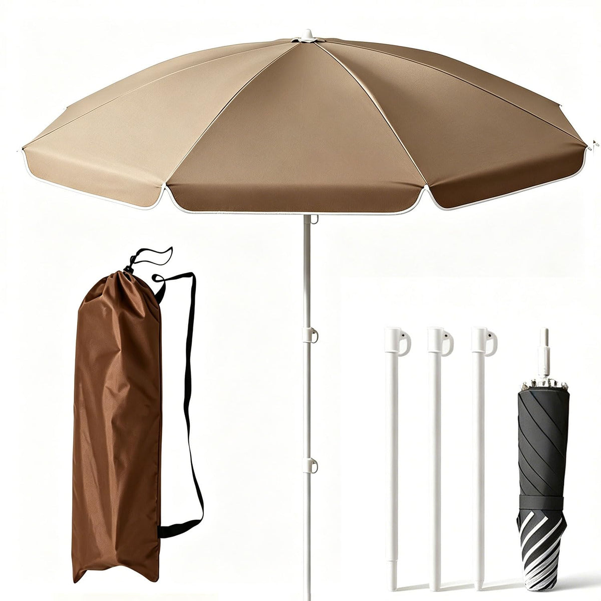 6ft Heavy Duty High Wind Beach Umbrella & Patio Umbrella, Parasols UPF 50+ Sun Protection Portable Outdoor Sunshade Umbrellas Carry Bag for Patio Garden Pool Backyard