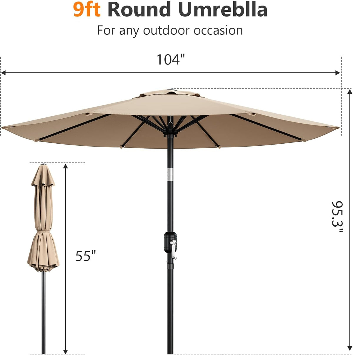 9FT Patio Umbrella, Outdoor Table Umbrella with Tilt & Crank
