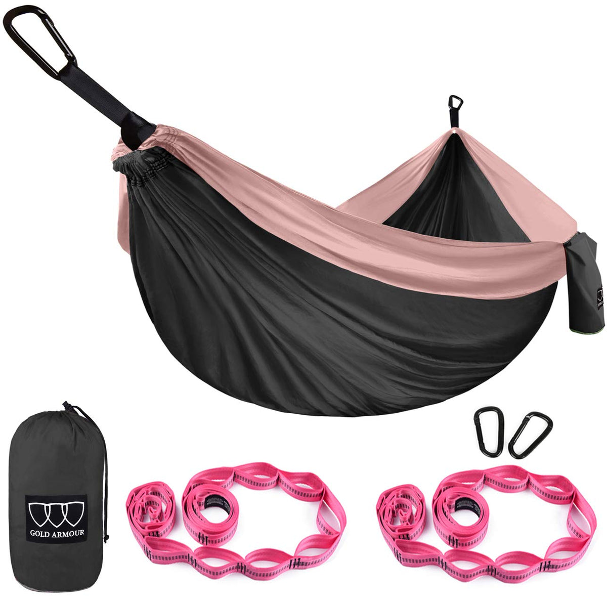 Gold Armour Camping Hammock - XL Double Hammock Portable Hammock Camping Accessories Gear for Outdoor Indoor with Tree Straps, USA Based Brand (Purple and Fuchsia)