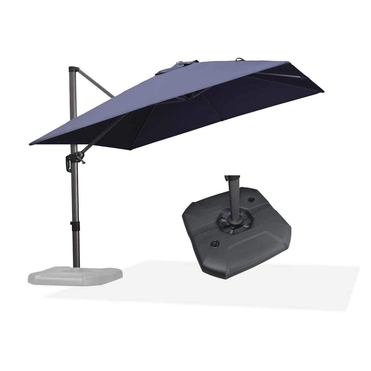 PURPLE LEAF Patio Umbrella with Base 9' x 11.5' 360° Rotation Control Beige