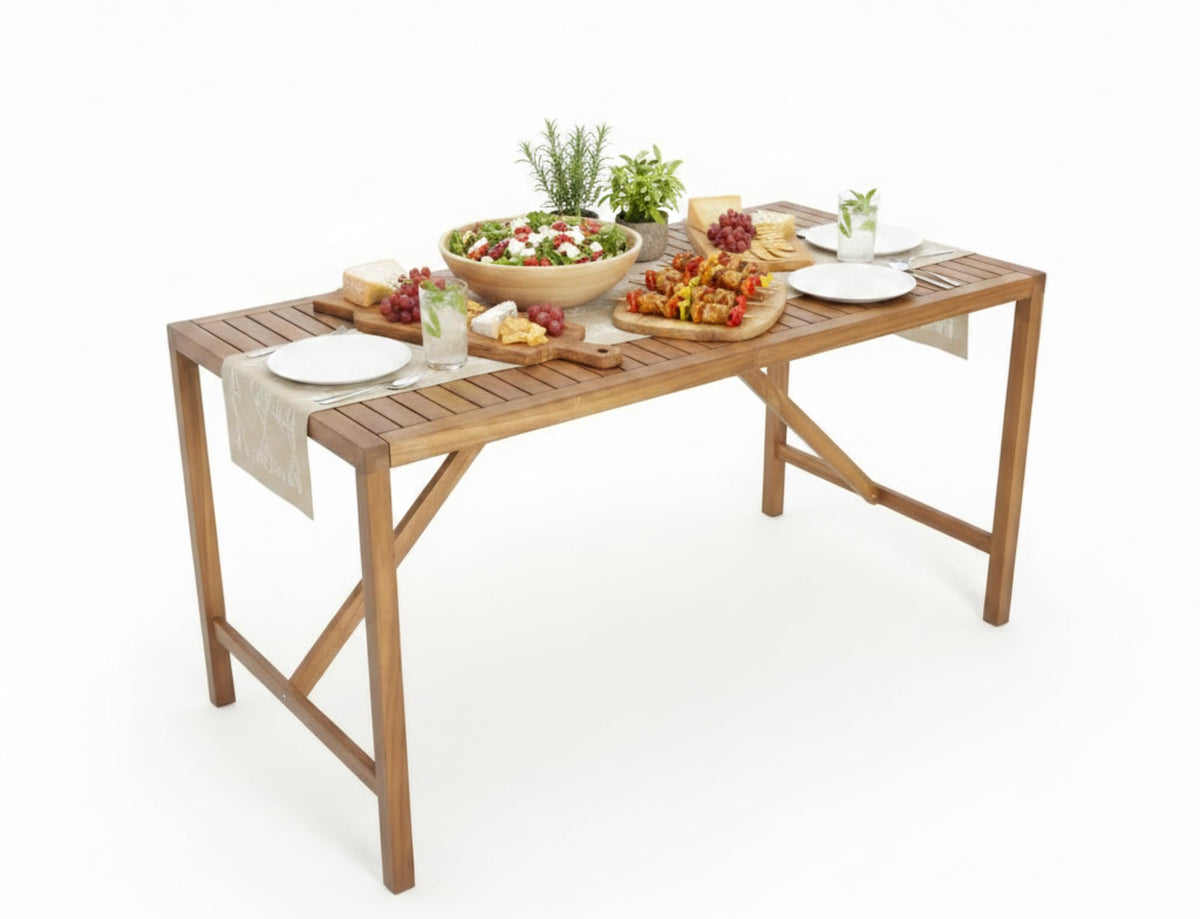 Tangkula 53" Round Outdoor Dining Table for 4-6 People, Acacia Wood Patio Table with Large Tabletop & 2" Umbrella Hole, Farmhouse Dining Furniture for Yard, Deck, Garden, Poolside