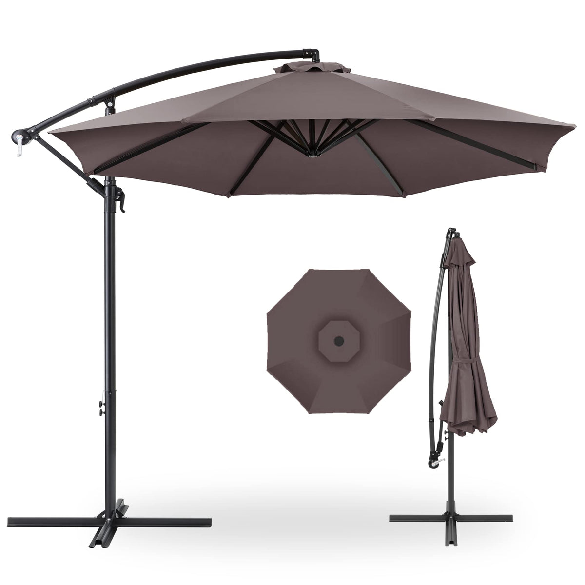 Best Choice Products 10ft Offset Hanging Market Patio Umbrella w/Easy Tilt Adjustment, Polyester Shade, 8 Ribs for Backyard, Poolside, Lawn and Garden - Tan