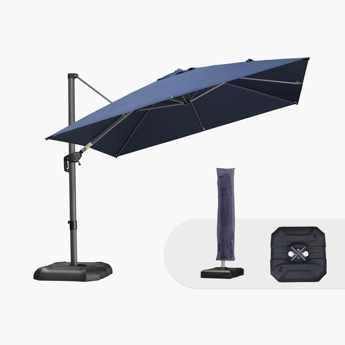 PURPLE LEAF Patio Umbrella with Base 9' x 11.5' 360° Rotation Control Beige