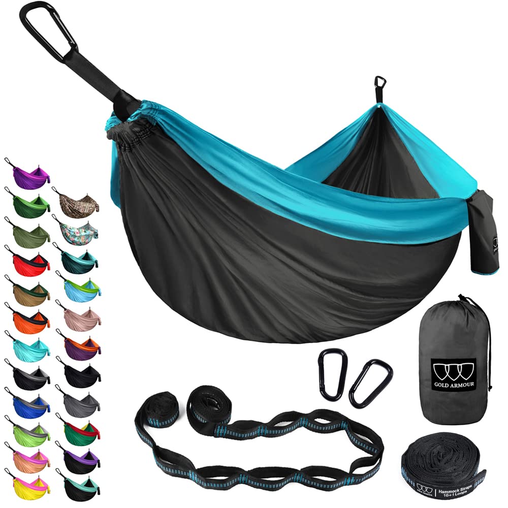 Gold Armour Camping Hammock - XL Double Hammock Portable Hammock Camping Accessories Gear for Outdoor Indoor with Tree Straps, USA Based Brand (Purple and Fuchsia)
