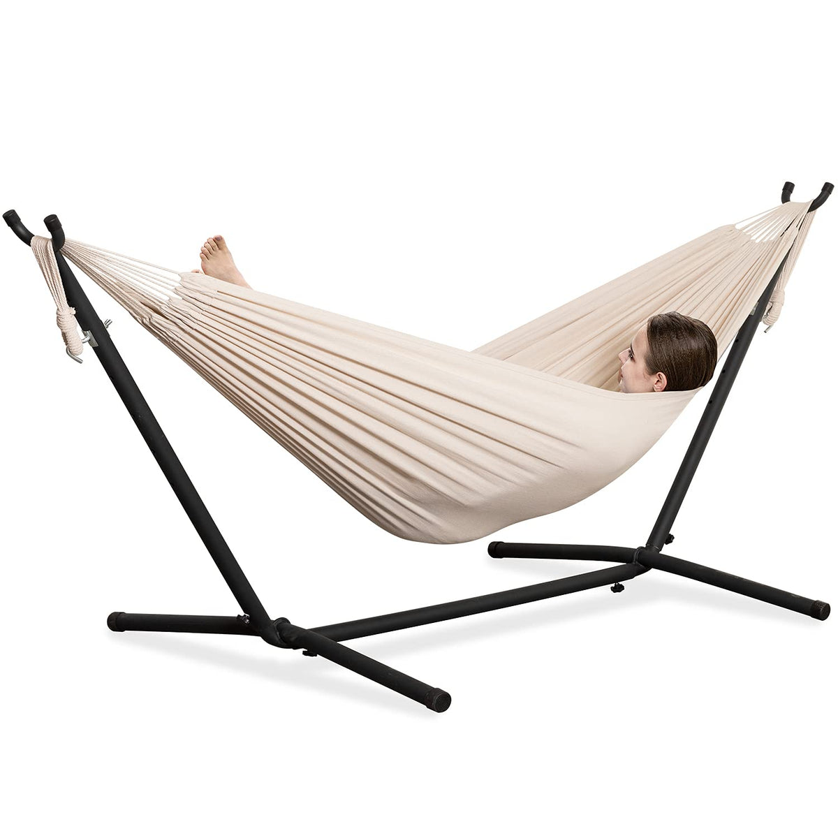PNAEUT Double Hammock with Stand for Outside, Heavy-Duty, Portable (Coffee)