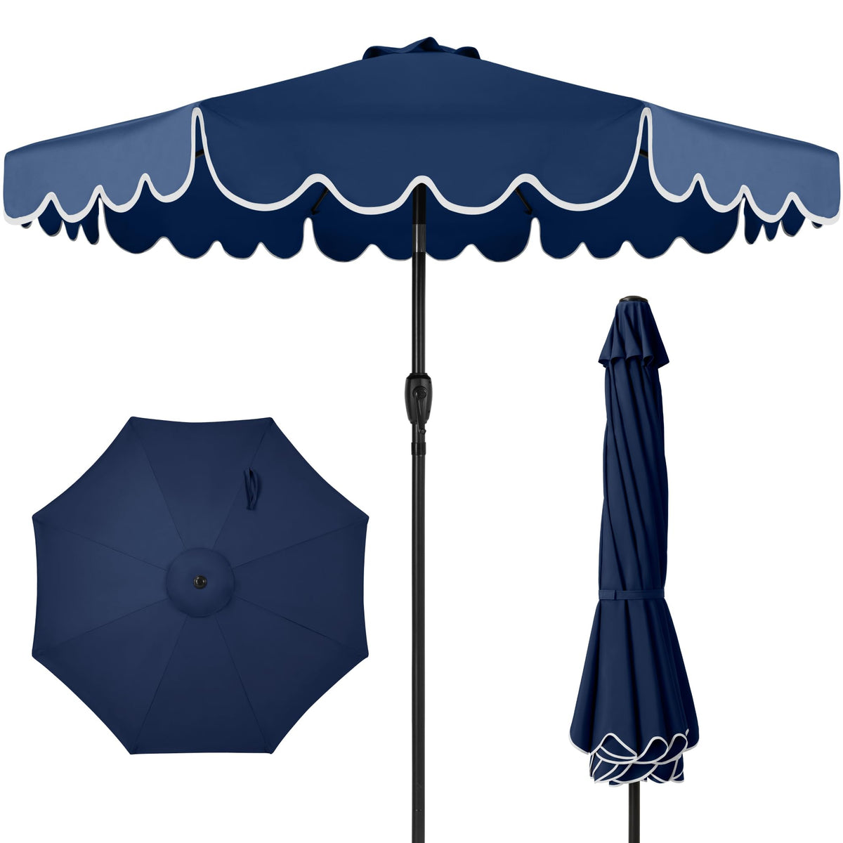 Best Choice Products 9ft Patio Market Umbrella with Scallop Trim, UV-Fade-Resistant 210g Canopy, Crank & Tilt, Wind Vent, Heavy-Duty Frame - Sky Blue