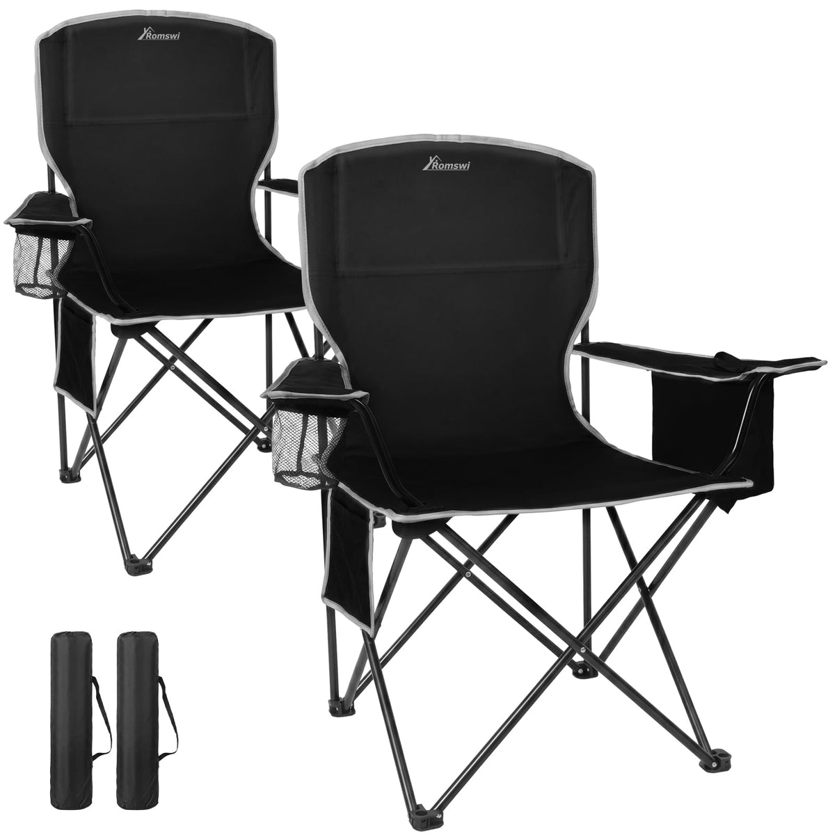 Camping Chairs for Adults 2 Pack, Folding Chair with 4-Can Cooler Bag & Cup Holder, Portable Heavy Duty Outdoor Chair with Mesh Back for Camping, Beach, Lawn, Fishing, Blue