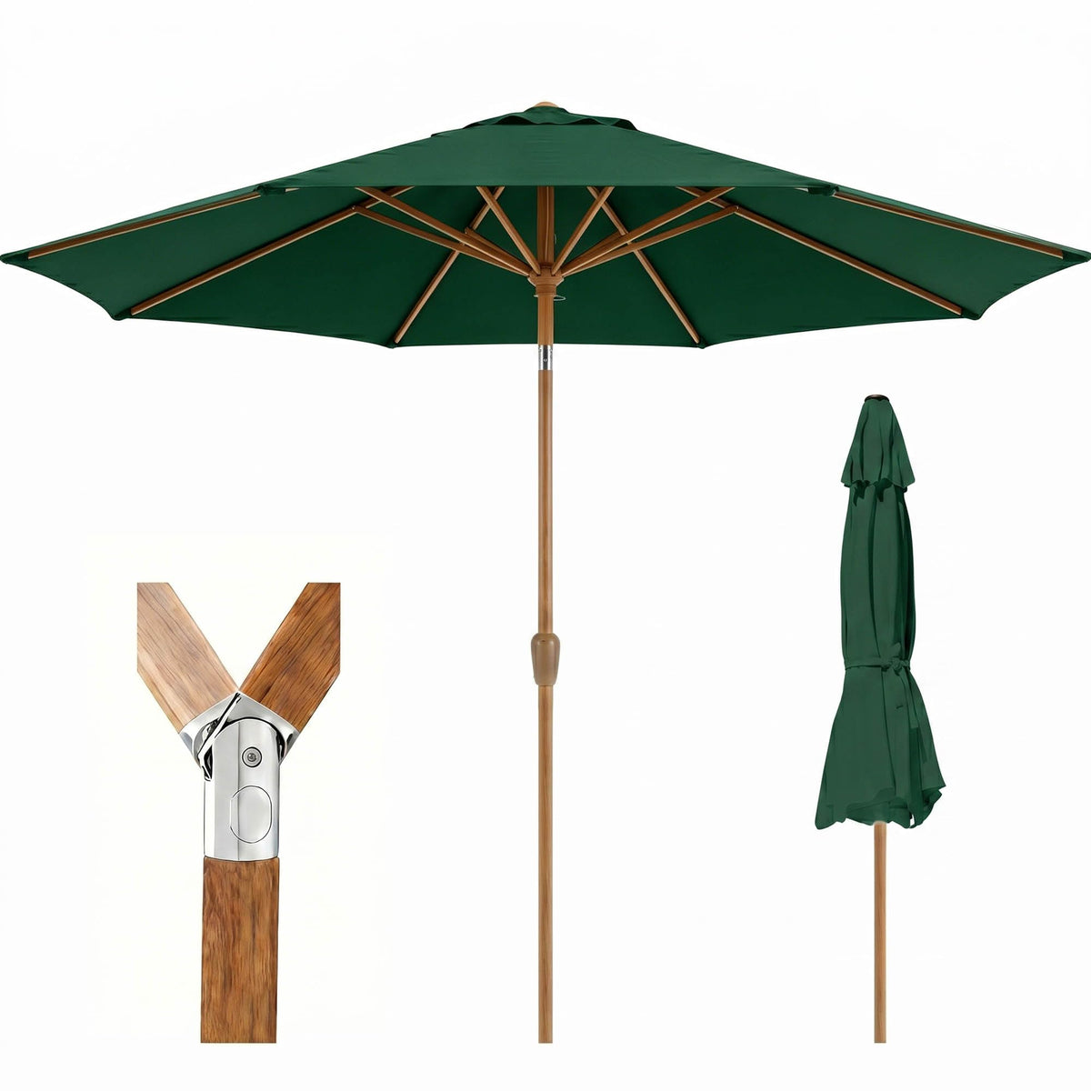 9ft Outdoor Patio Umbrella, Market Table Umbrella with Crank and Easy Push Button Tilt, Wood Grain Frame, UPF 50+ for Pool, Garden, Deck, Backyard