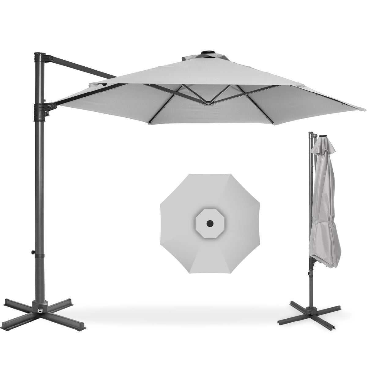 Best Choice Products 10ft Offset Hanging Market Patio Umbrella w/Easy Tilt Adjustment, Polyester Shade, 8 Ribs for Backyard, Poolside, Lawn and Garden - Tan