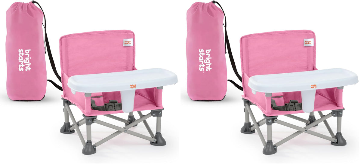 Bright Starts Pop 'N Sit Cabana Baby Beach Portable Booster Chair with UPF Canopy, Floor Seat for Indoor/Outdoor Use, Compact Fold, Pink, 6 Months–3 Years