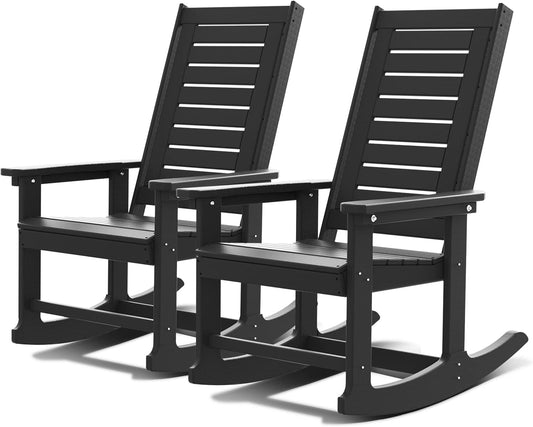 GREENVINES Oversized Outdoor Rocking Chairs Set of 2, HDPE Rocker, Black