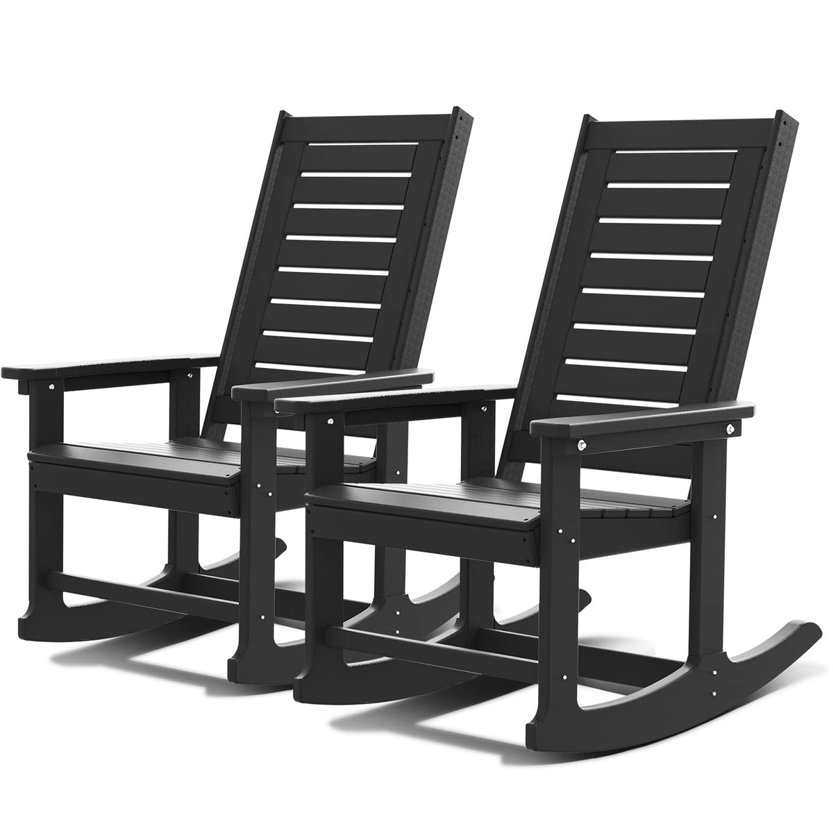 GREENVINES Oversized Outdoor Rocking Chairs Set of 2, HDPE Rocker, Black