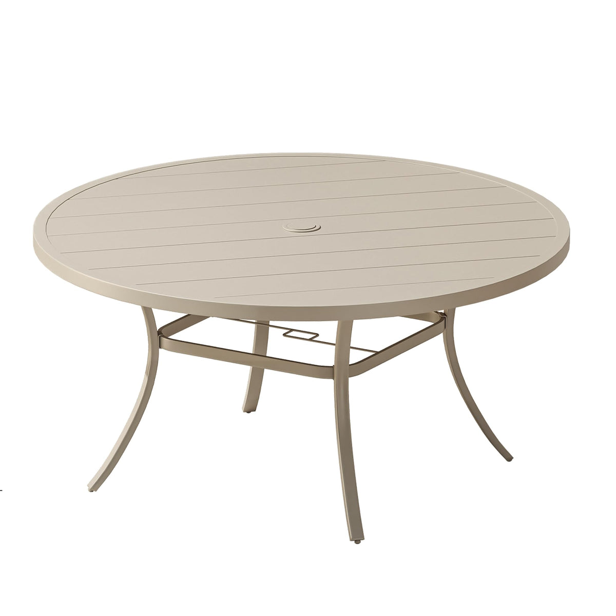 DIFY 48" Round Patio Dining Table for 6, All Weather Round Outdoor Metal Dining Table with 1.57" Umbrella Hole, Perfect for Backyard Lawn Garden, Walnut