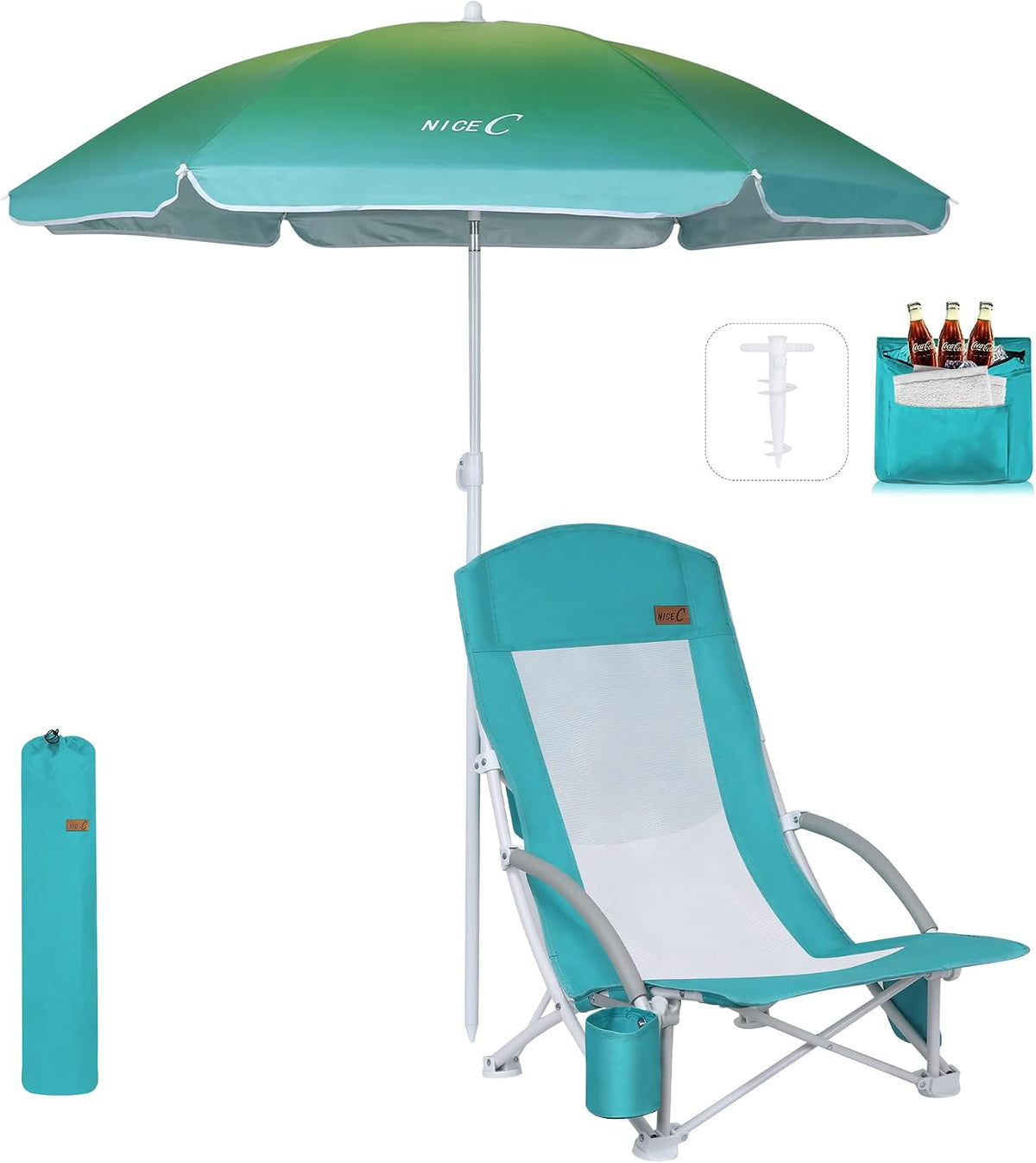 Nice C Low Beach Chair with Umbrella, Sand Chair, Lake Chair (1 Pack Blue)
