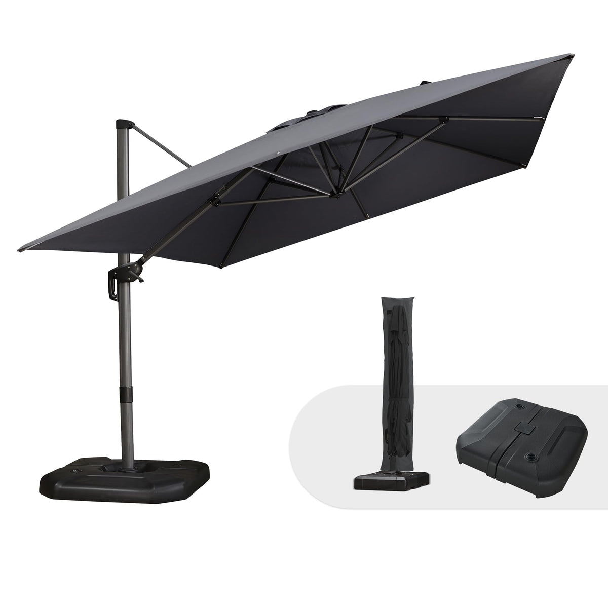 PURPLE LEAF Patio Umbrella with Base 9' x 11.5' 360° Rotation Control Beige