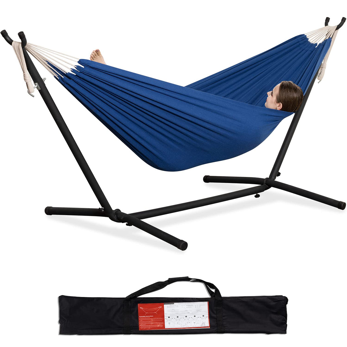 PNAEUT Double Hammock with Stand for Outside, Heavy-Duty, Portable (Coffee)