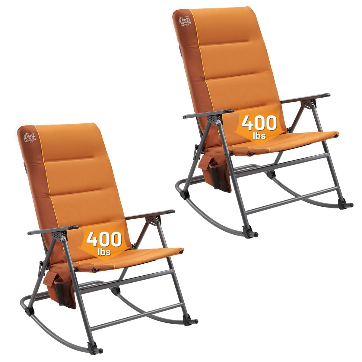 Timber Ridge Oversized Folding Rocking Camping Chair, Padded Outdoor Rocker with High Back, Portable Outdoor Chair for Patio, Garden, Lawn, Supports up to 400 lbs, Green