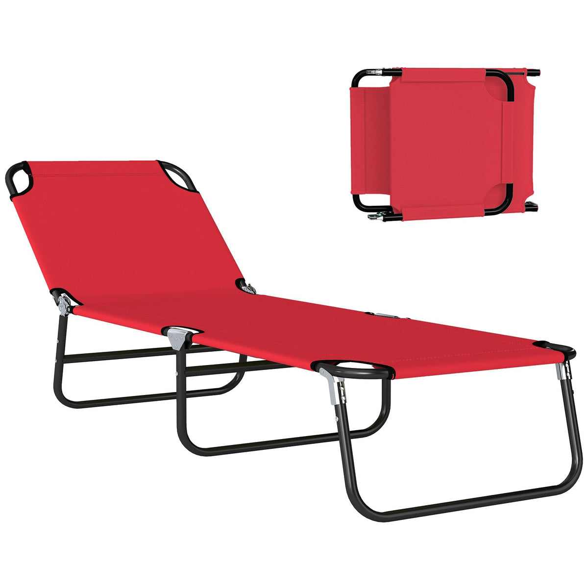 Outsunny Folding Chaise Lounge Chair with 5-Level Back, Black and White