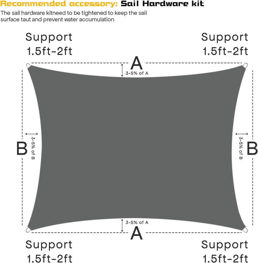 Waterproof Shade Sail 95% UV Rectangle 12'x16' Custom Dark Gray