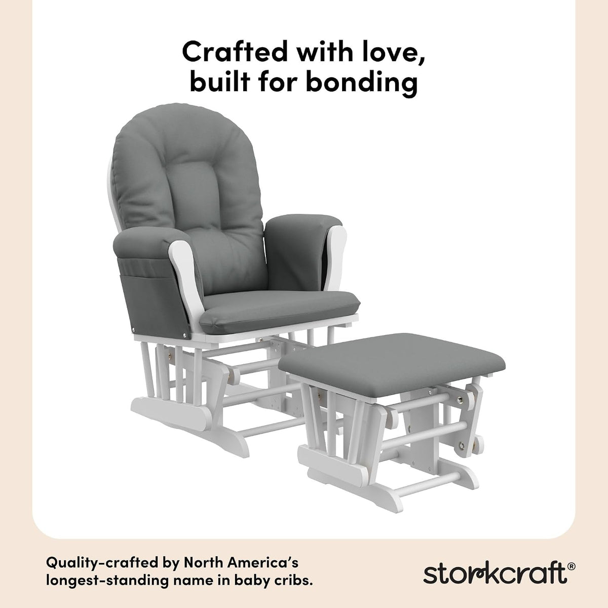 Storkcraft Premium Hoop Glider & Ottoman, White/Gray