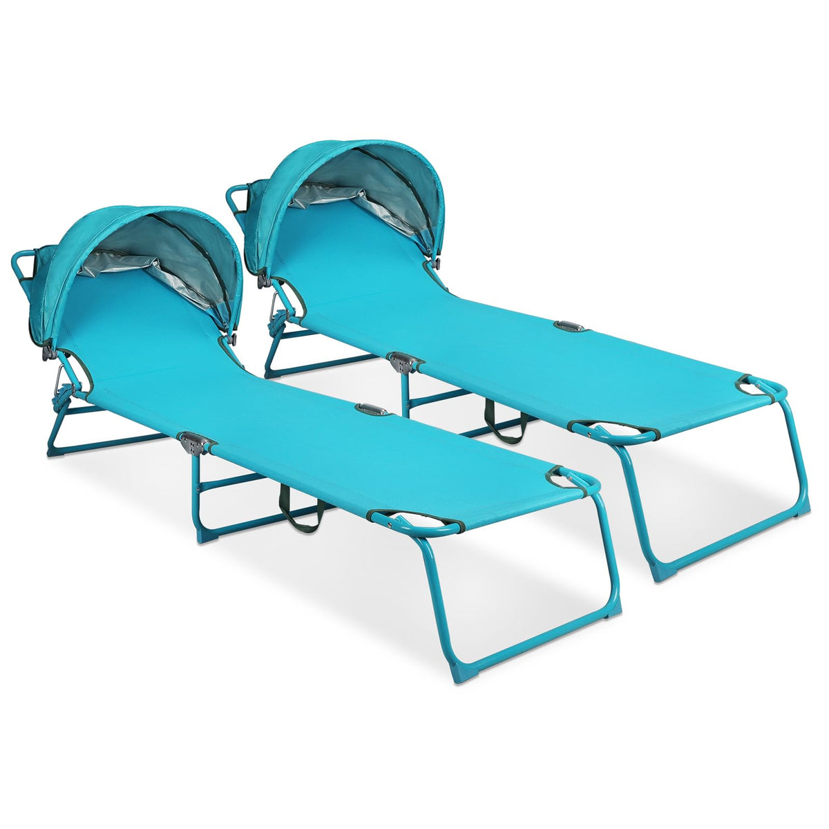 Northroad 2 Pack Beach Lounge Chair with Canopy Shade, Adjustable 4 Position Foldable Tanning Chair, Outdoor Heavy Duty Chaise Lounge Chair, for Poolside Patio Sunbathing Lawn, UPF 50+, Yellow