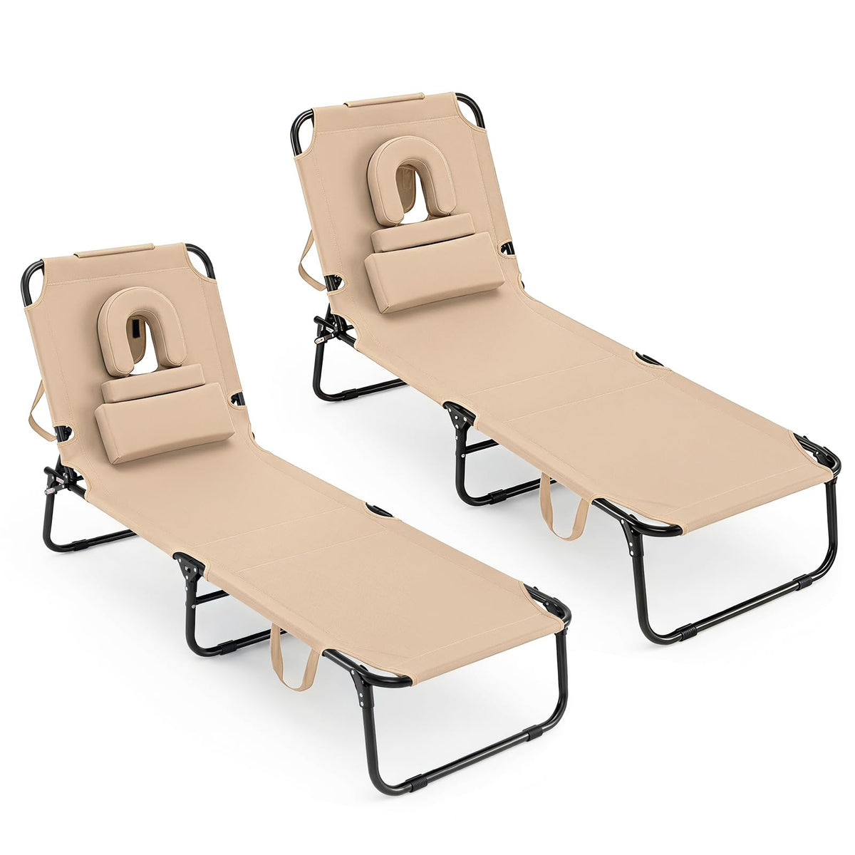 GYMAX Tanning Chair, 330lbs Beach Lounge Chair with Face Hole