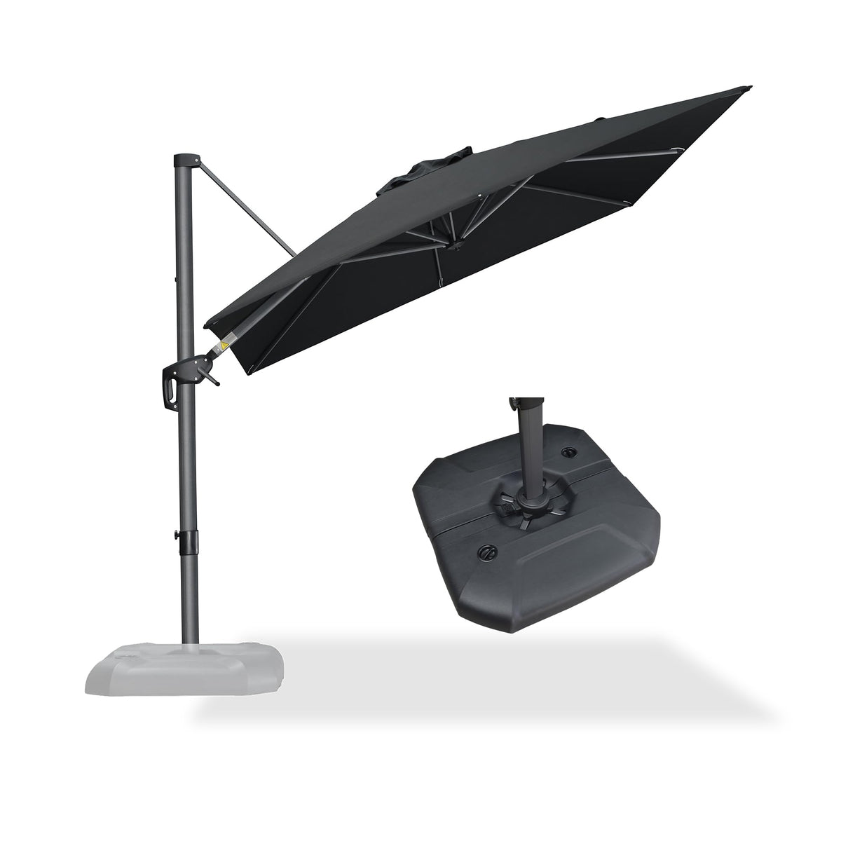 PURPLE LEAF Patio Umbrella with Base 9' x 11.5' 360° Rotation Control Beige