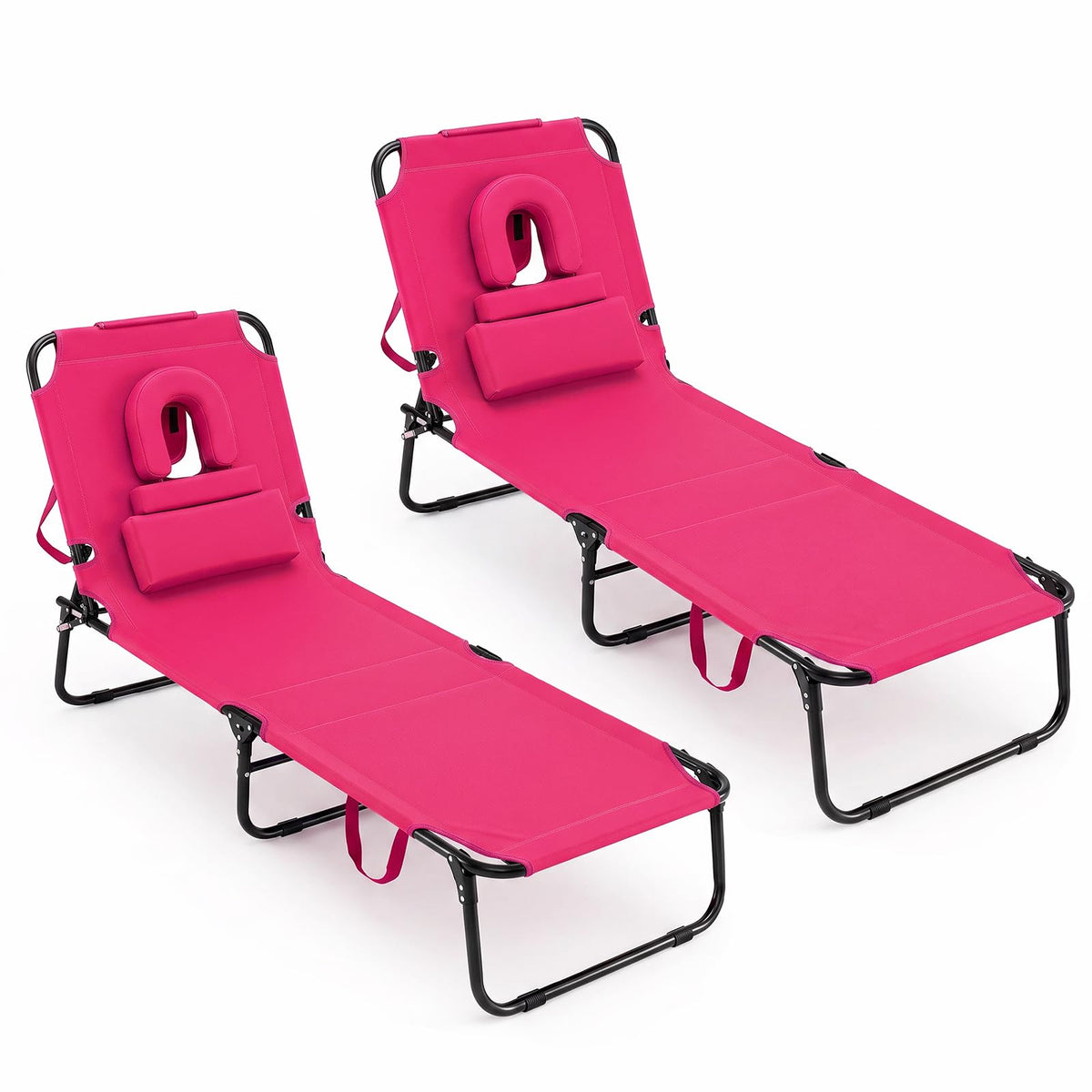 GYMAX Tanning Chair, 330lbs Beach Lounge Chair with Face Hole