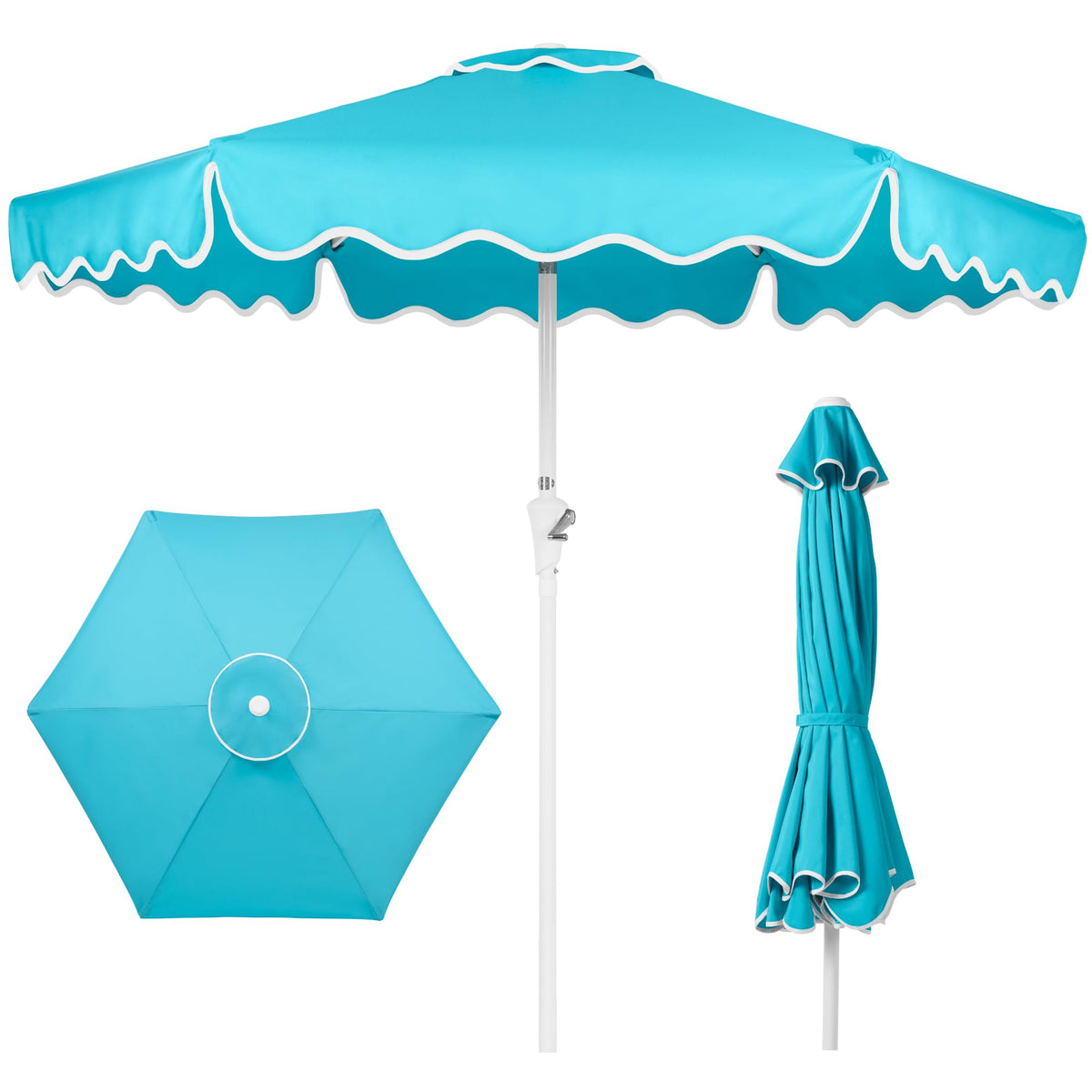 Best Choice Products 7.5ft Patio Market Umbrella with Wavy Trim, UV-Fade-Resistant 210g Canopy, Crank & Tilt, Wind Vent, Heavy-Duty Frame - Black