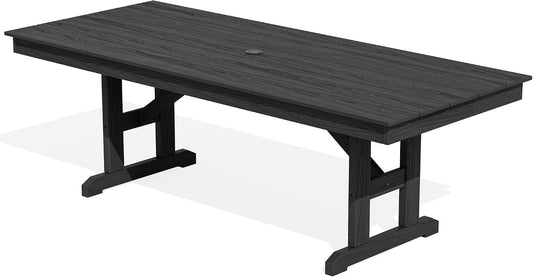 SERWALL Outdoor 84" HDPE Rectangular Dining Table for 6-8,All-Weather,Black